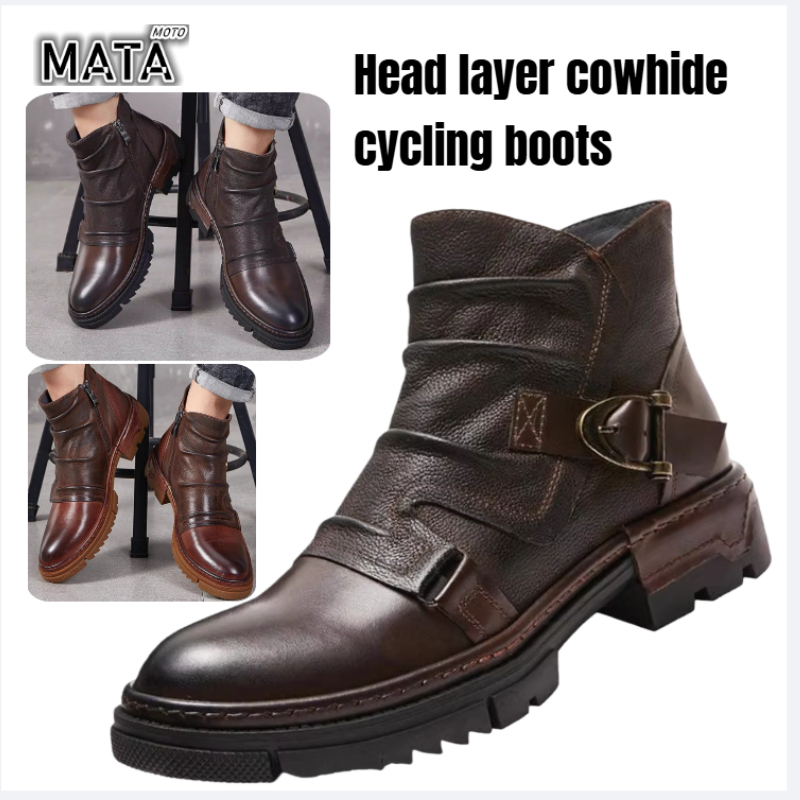 Motorcycle Gear Used - Gorące Retro Męskie Skórzane Buty Motocyklowe